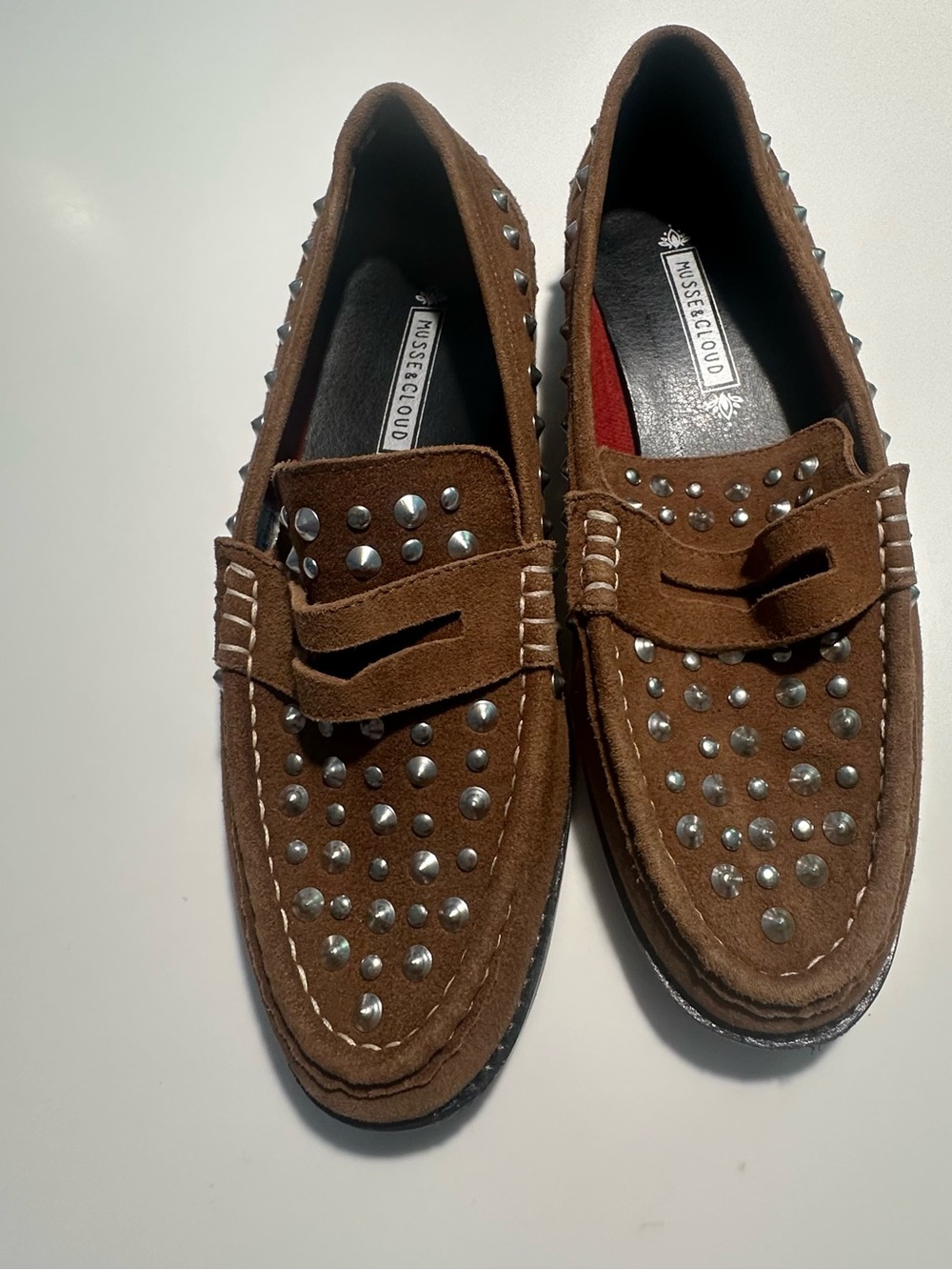 Musse & Cloud Brown Suede Studded Loafers